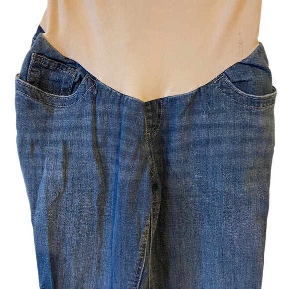 Indigo Blue Maternity Womens Jeans Distressed Blue Small Full Panel Band Beige - Picture 15 of 15